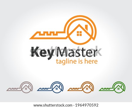 Abstract creative key duplication logo concept. Professional skilled key cutter sign.