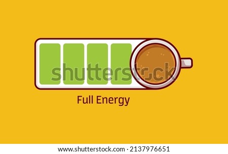 Coffee loading indicator sign. Time for coffee concept. Full energy coffee icon.