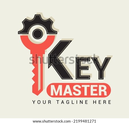 Abstract creative key duplication logo concept. Professional skilled key cutter sign.