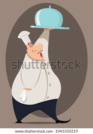 Chef in restaurant. Professional cooker works. Flat vector illustration in cartoon style.