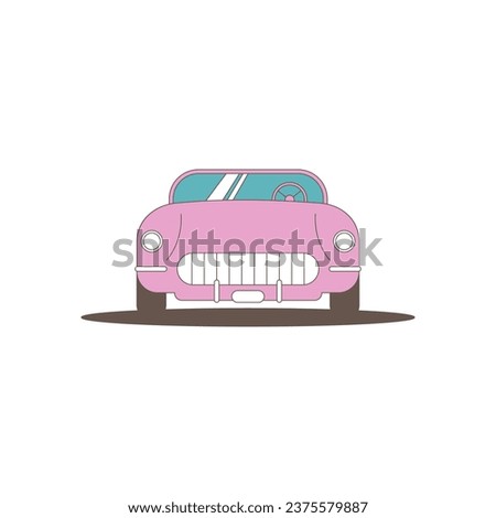 Pink convertible car. Flat vector illustration isolated on white background.
