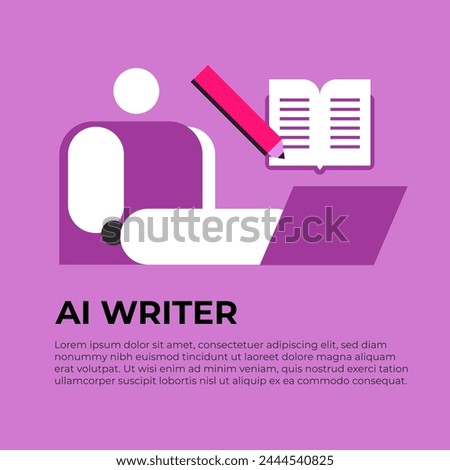 AI Robot, makes notes in a book. Copywriter or blogger, creative idea and inspiration. Imagination for success at work. Talent and skills concept. Flat vector illustration.