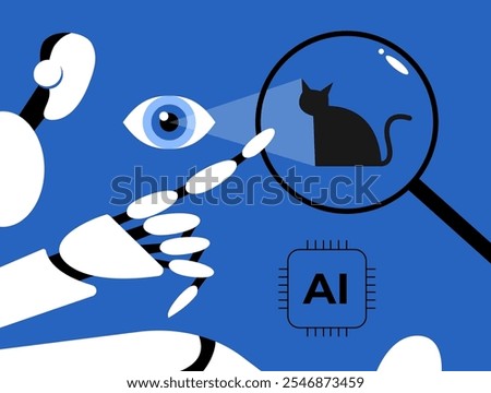 AI Robot health scanner for pets. Tracking cat health. Artificial Intelligence vision. Flat vector illustration.