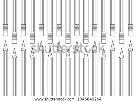 Hexagon wood pencil with eraser for pattern and background, black line