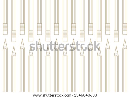 Hexagon wood pencil with eraser for pattern and background, brown line