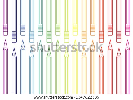 Hexagon wood pencil with eraser for pattern and background, rainbow color line