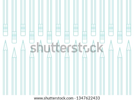 Hexagon wood pencil with eraser for pattern and background, blue green line
