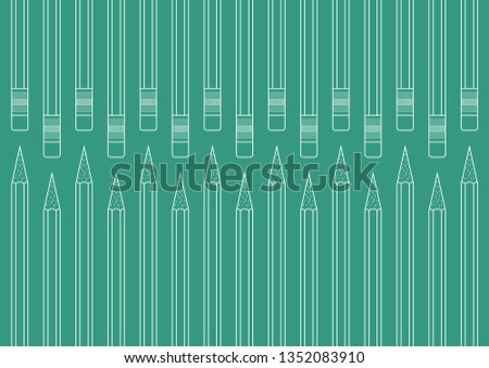 Hexagon wood pencil with eraser for pattern and background, white line on green