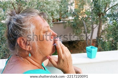 Similar – Image, Stock Photo Woman smoking in green forest