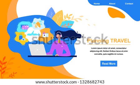 Travel Agency Online Service Flat Vector Web Banner. Call Center, Helpdesk Operator Helping Clients to Planning Travel, Booking Tickets or Hotel Illustration. Airline Company Landing Page Template