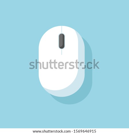 Wireless mouse white. Technology communication background. Vector top view.