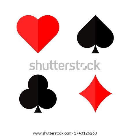Poker suit vector card set, heart spade club and diamond red and black objects isolated illustration.