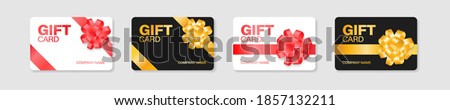 Gift card vector voucher mockup illustration, discount certificate plastic coupon collection.