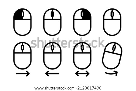 Mouse cursor gesture icon set. Swipe, click and rotate button symbol collection.
