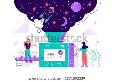 flat design style vector graphic illustration set. Factory and staff making a dream concept illustration. Flat style modern design vector illustration for web page, cards, poster, social media. 