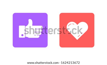 Thumbs up and heart icon on a white background. Social media facebook icon,  empathetic emoji reactions. Flat style modern design vector illustration for facebook web page, cards, poster, social media
