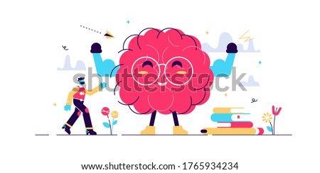 Fit brain cartoon character, flat tiny person vector illustration concept. Sharp mind and solving problems power. Human mental strengths and modern neurology science. Education and learning growth.