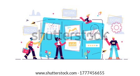 Workflow organization. Office work and time management. Kanban board, teamwork communication process, agile project management concept. Vector isolated concept creative illustration