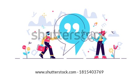 Quote vector illustration. Flat tiny punctuation quotation mark persons concept. Abstract inverted pair commas sign in writing system for direct speech or phrase. Symbolic citation text language item.