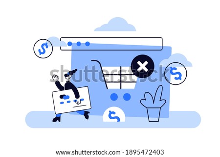 Abandoned card vector illustration. Flat tiny cancel purchase persons concept