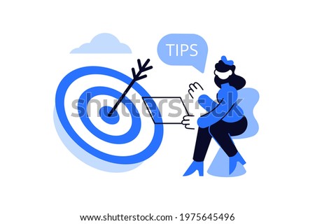 Online communication and getting help information. Asking and answering questions, useful tips. Support assistant, guidance of users. Vector woman with tablet searching information flat illustration