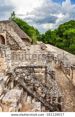 Mayan archeological site of Ek Balam (black jaguar) in Yucatan, Mexico. View from top of The Acropolis