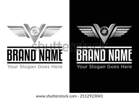 simple modern bank 
vault v with silver wings vector illustration logo design