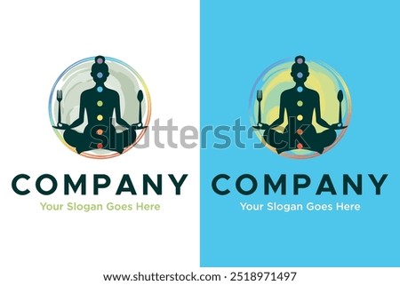 yoga pose woman wit eat food symbol illustration vector logo design