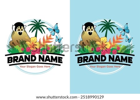 emblem badge Tropical flora and fauna illustration vector logo design