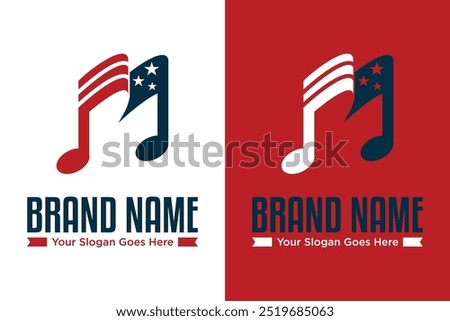 simple music note america flag illustration vector logo design