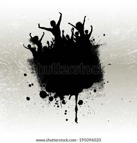 Silhouette of a party crowd on a grunge background
