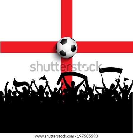 Silhouette of football / soccer supporters on England flag