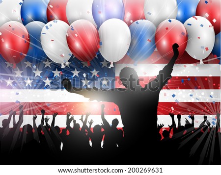 Independence Day 4th July celebration background with balloons and confetti