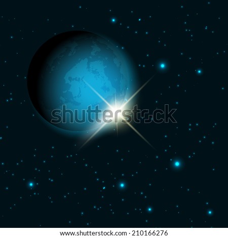 Space themed background with fictional planet