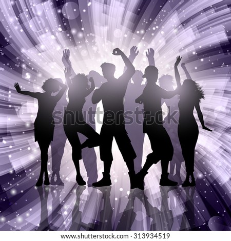 Silhouettes of party people on an abstract swirl background