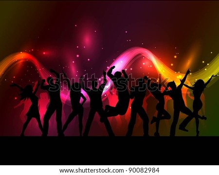 Silhouettes of people dancing on an abstract background