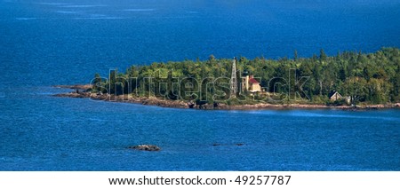 The Historic Copper Harbor Lighthouse On Lake Superior, Seen From Brockway Mountain, Michigan\'s Upper Peninsula, Panoramic View