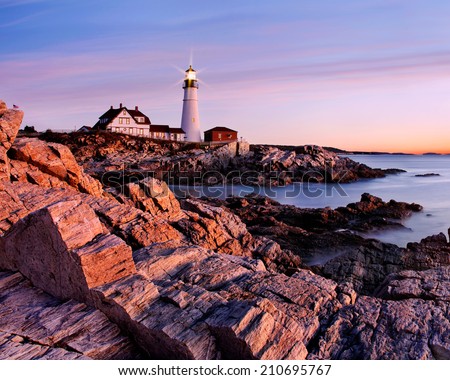 Sunrise Starts Another New England Day At The Portland Head Light, Portland, Maine, USA