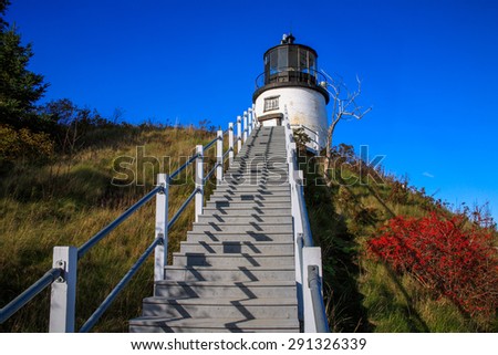 A Stairway Leading Up To The Owl\'s Head Lighthouse Which Stands At the Entrance To Rockland Harbor, Maine, USA