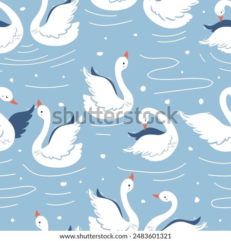 Cute Swan Seamless Pattern for fabric and scrapbooking