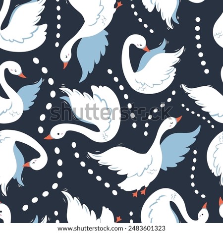 Cute Swan Seamless Pattern for fabric and scrapbooking