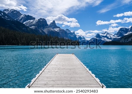 Similar – Image, Stock Photo Spirit Island in Maligne Lake, Jasper National Park, Alberta, Canada, in cloudy weather.