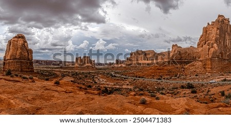 Similar – Foto Bild Wüstenschlucht vor dem Hintergrund von Bergen in Ägypten