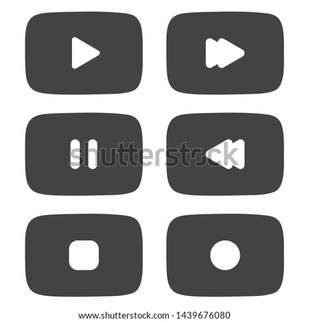 Youtube logo, Youtube icon, Play, pause, record fill icons. Rounded rectangle button design.