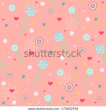 vector ornamental heart random seamless pattern on pink background