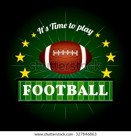 Illustration of Fantasy Football emblem and badges with American football ball and football field.  Vector EPS 10 