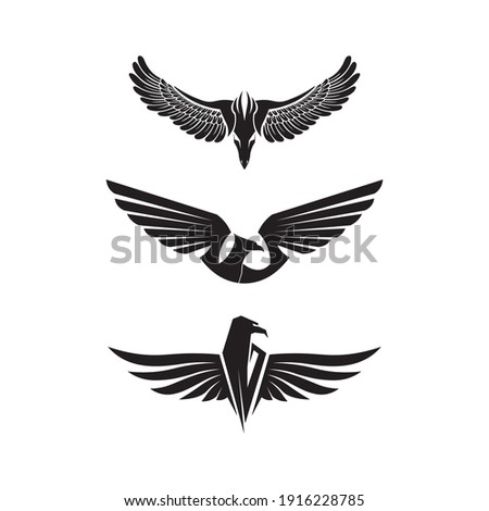 Falcon Eagle Bird Logo Template vector icon, black wings animal wings, bird, bat and fly