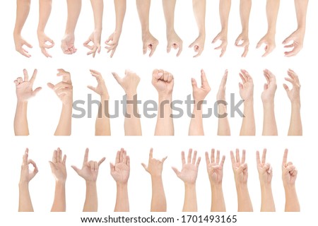 Multiple set of male hands gestures isolated on white background. with clipping path.