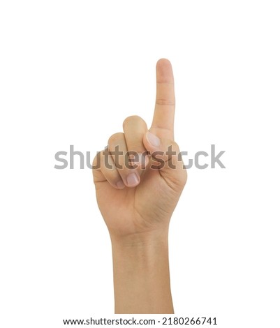 Man's hand pointing at something isolated on white background. Include clipping path. Foto stock © 