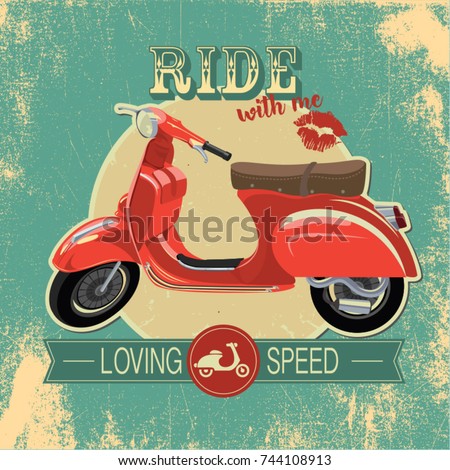 Hipster vintage print with red retro bike. 